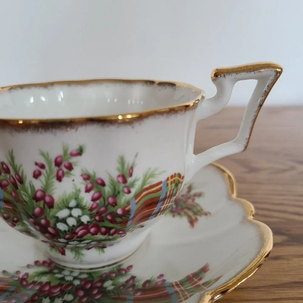 Vintage Salisbury Floral Tartan Teacup and Saucer Bone China England Coffee Tea